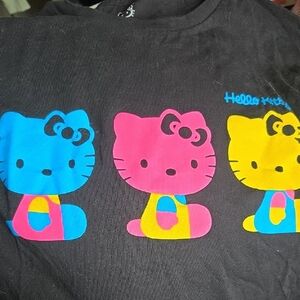 Hello Kitty Large T-Shirt - Black with Blue, Pink, Yellow Design